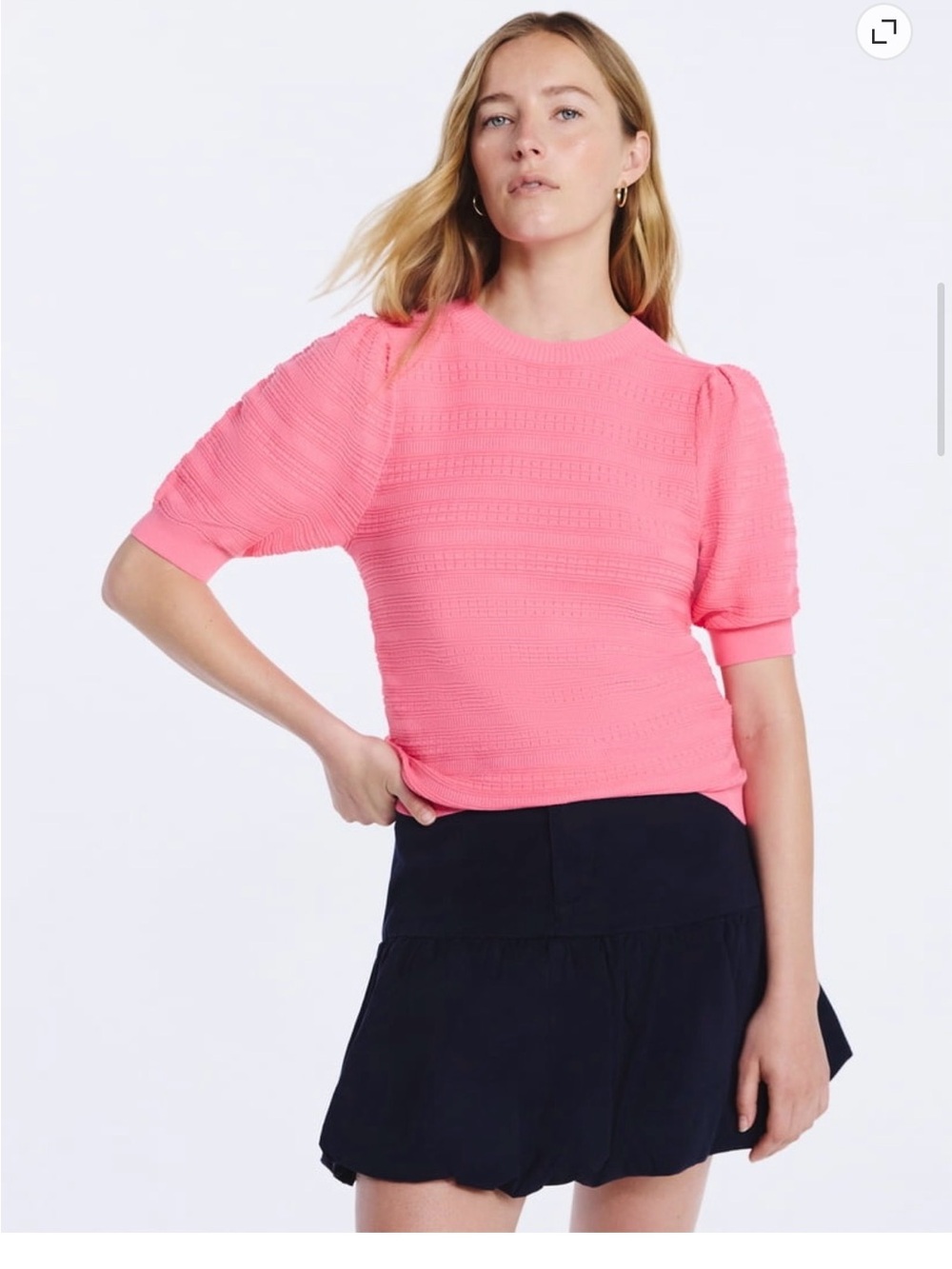 NWT Free Assembly Women's Pink Melon Puff Short Sleeve Knit Top XS